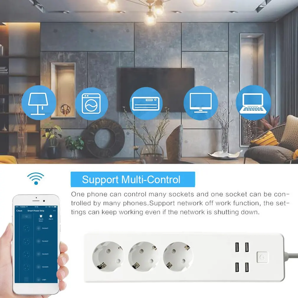 Wifi Smart power Strip 4 EU розетки вилка с 4 usb зарядным портом приложение для синхронизации Голосовое управление домашний помощник