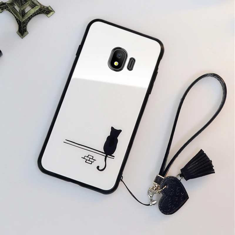 Чехол и ремешок для samsung Galaxy j8 j6 j4 j5 j7 Prime для samsung j4 j6 j8 j5 Prime чехол с мультяшным котом из стекла жесткий чехол - Цвет: 01
