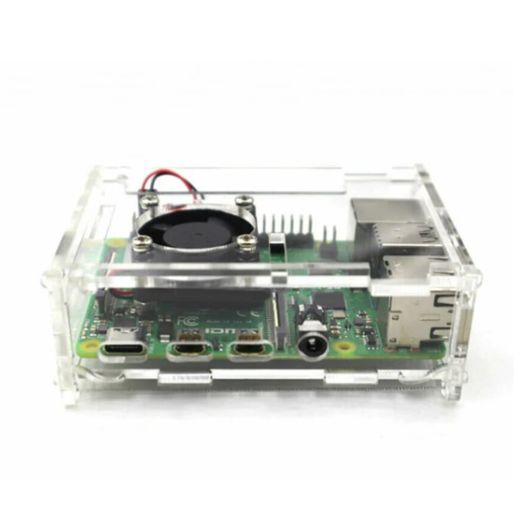 Для Raspberry Pi 4 Модель B Акриловый чехол Корпус с охлаждающим вентилятором радиатора