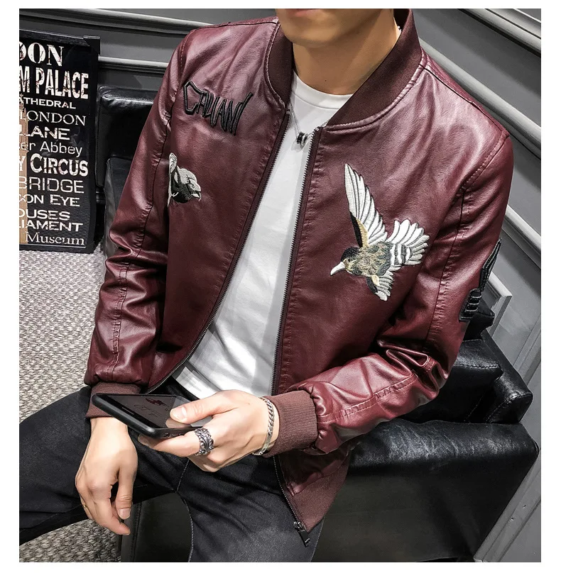 Embroidered Leather Coat Men's Autumn Men'S Wear Casual Flying Bird Coat Chinese-style Cool Trend Baseball Uniform Hot Selling