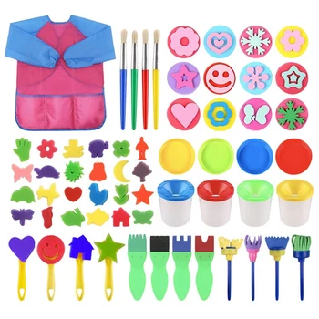 

A+(61Pieces) Kids Washable Paint Brushes Set Paint Sponges Brushes, Assorted Painting Drawing Tools For Kids Toddlers