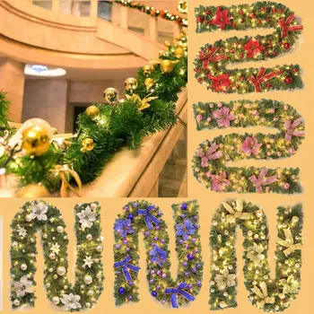 

Behogar Christmas Decoration Artificial Green Christmas Garland Pine Tree Rattan Hang Ornaments Led Lights Ball Flower Bowknot