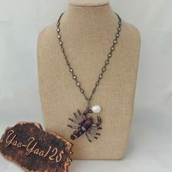 

18" Cz Pave Gunmetal Chain Necklace White Pearl CZ Pave Scorpion Pendant