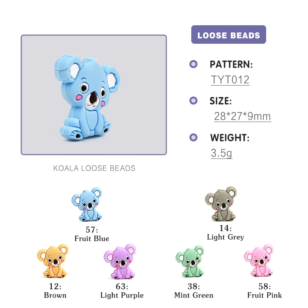 TYRY.HU 6pcs 코알라 비즈 카톤 젖꼭지 클립 구슬 식품 학년 실리콘 작은 막대 미니 Teether