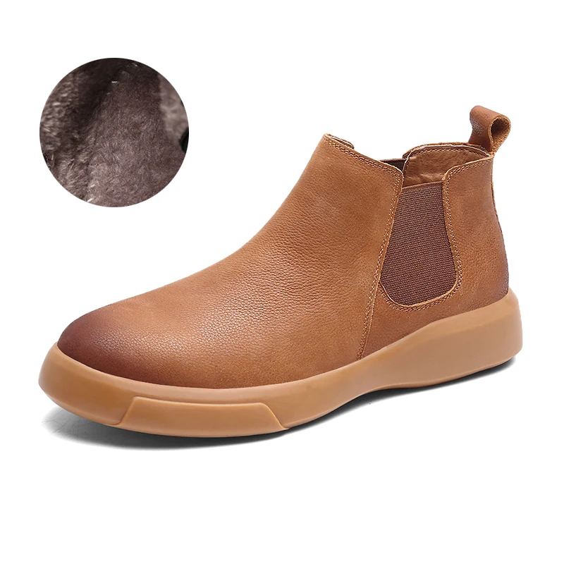 Зимние Ботинки martin; Мужская Высокая обувь в английском стиле; кожаные ботинки; мужские зимние ботинки; бархатные теплые ботинки «Челси» - Color: Brown