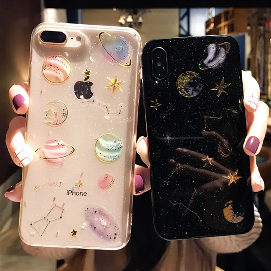 Lovebay модные блестящие чехлы для телефонов с космическими планетами для iphone 11 X XR XS Max 6 6S 7 8 Plus, Мягкая силиконовая задняя крышка со звездами