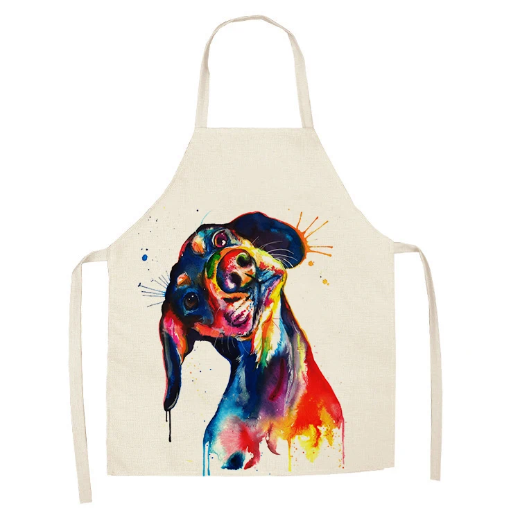 1Pcs Kitchen Apron Colorful cartoon dog flowers Printed Sleeveless Cotton Linen Aprons for Men Women Home Cleaning Tools 55*68cm