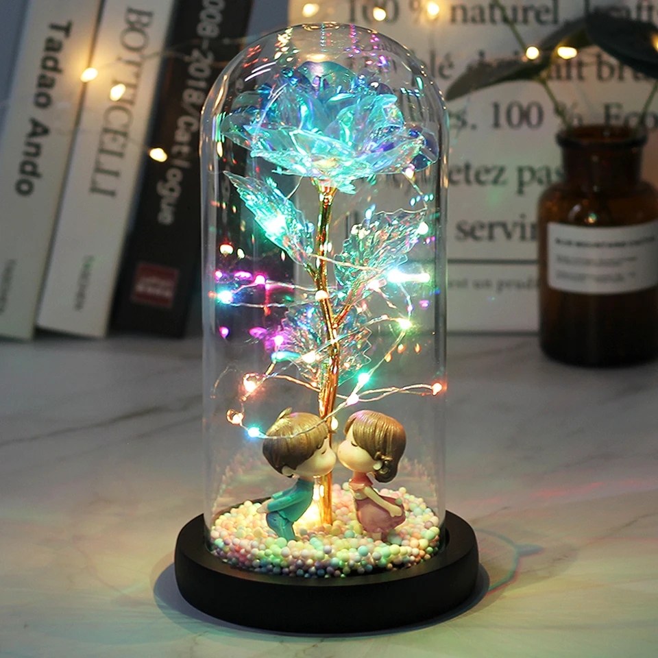 

2020 LED Enchanted Galaxy Rose Eternal 24K Gold Foil Flower With Fairy String Lights In Dome For Christmas Valentine's Day Gift