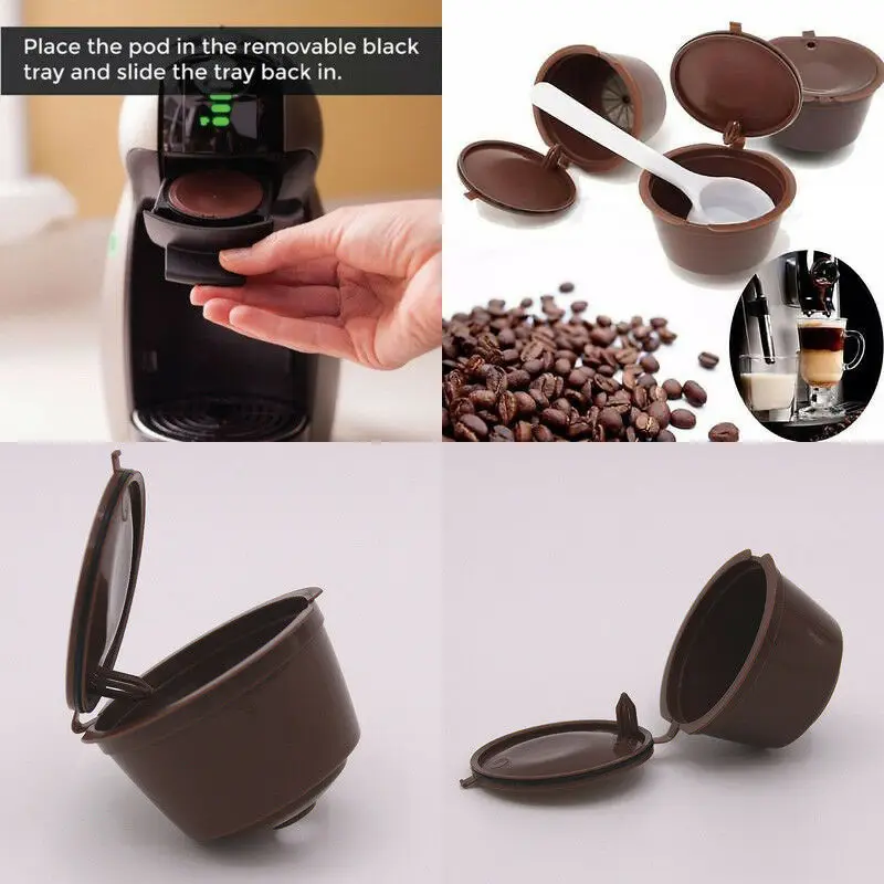 

4Pcs Reusable Coffee Capsule Filter Cup for Nescafe Dolce Gusto Refillable Caps Spoon Brush Filter Baskets Pod Soft Taste Sweet
