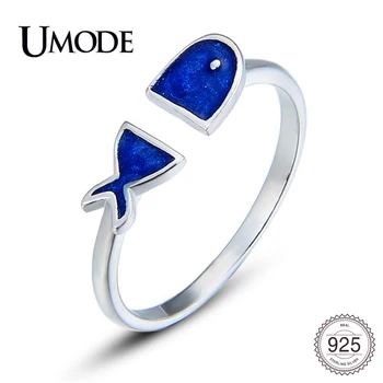 

UMODE New Fashion Blue Fish 925 Sterling Silver Open Rings for Women Silver Adjustable Rings Fine Jewelry Gifts Bijoux ALR0824