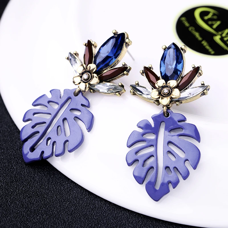 

Bohemia Handmade Crystal Acrylic Leaf Drop Earring For Women Date Gift Wholesale Jewerly
