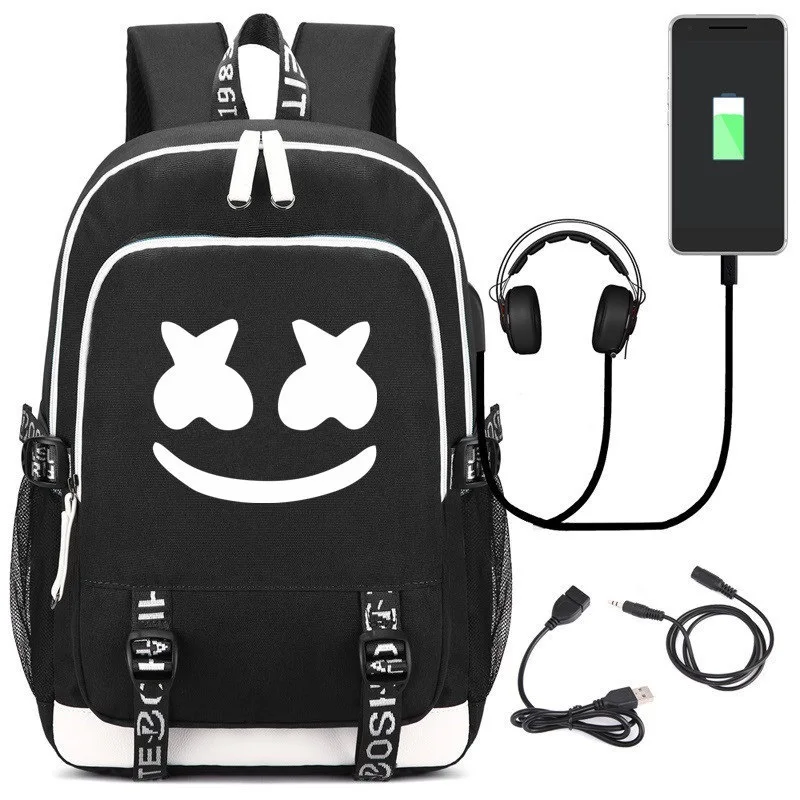 Мужской рюкзак для ноутбука, usb зарядка, разъем для наушников, рюкзаки для подростков, школьная сумка, светящийся в темноте рюкзак для девочек, рюкзак для книг - Цвет: Style one