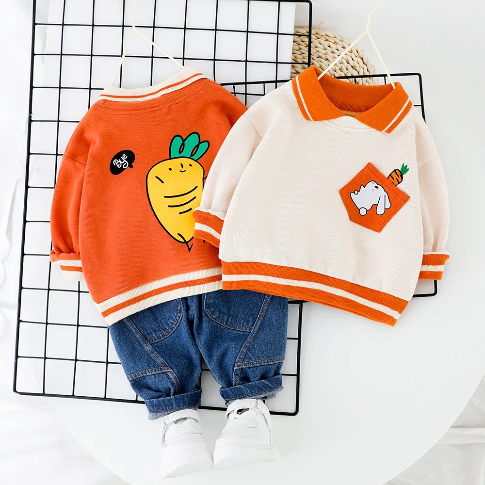 spring new kids suit boy cartoon lapel long sleeve shirt T-shirt+ pants baby boy suit clothes