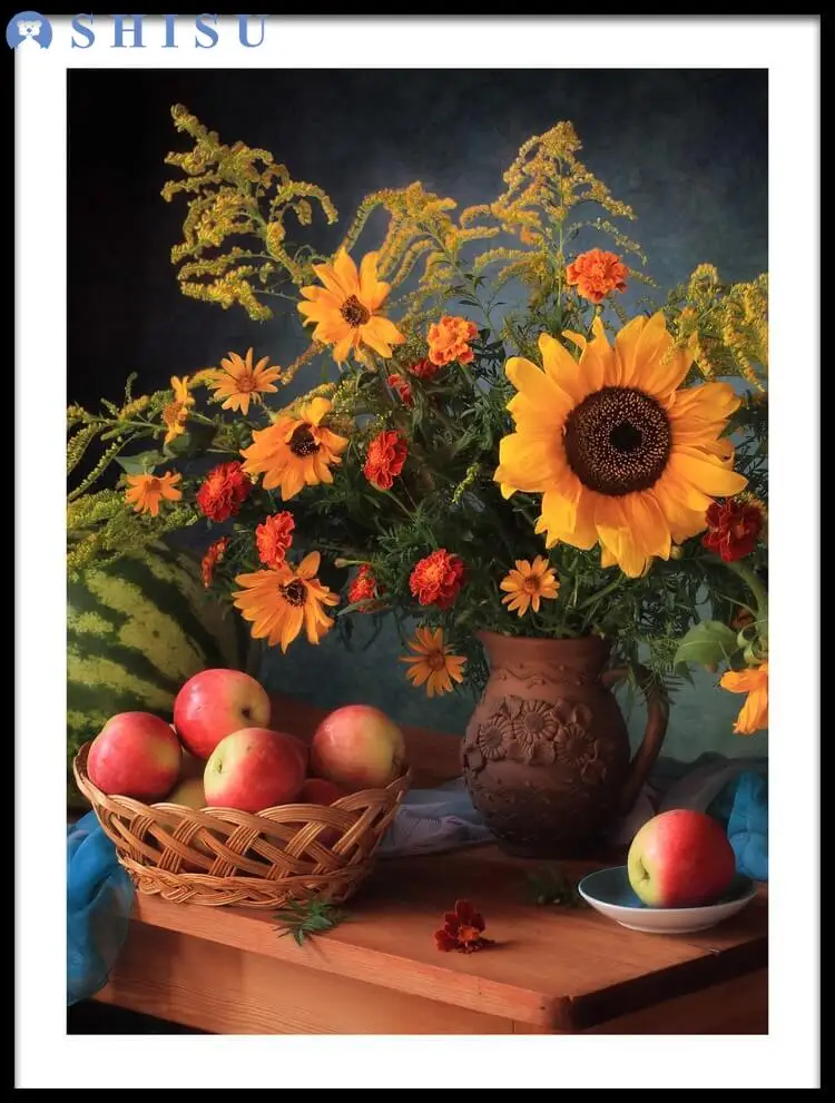 Шесть картин комбинированный Натюрморт с яблоками и букетом масло холст рисунки