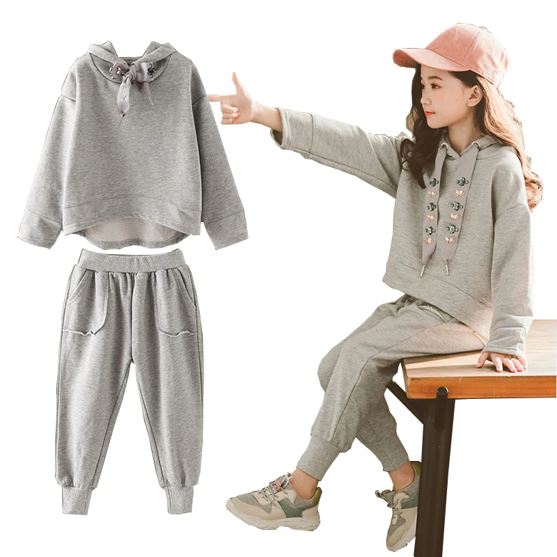 Teen Girls Clothing Set Autumn Children Suit For Toddler Girl Tracksuit Casual Kids Sportwear Cotton Hooded Sweatshirt+Pant 10 9