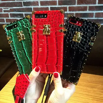 

For iPhone X XS Max XR 6 6s 7 8 Plus 11 Pro Max Square Case Cover Luxury Classic Pattern Lanyard Phone Cases For Samsung Galaxy