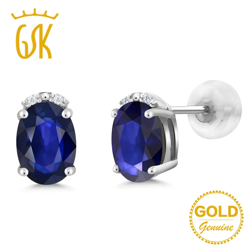 Ювелирные украшения GemStoneKing 1 17 карат Овальные натуральный синий сапфир белый