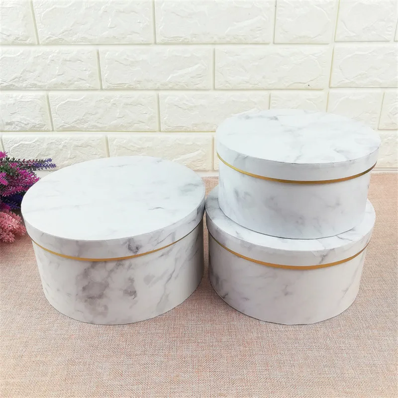 

New marbling 3pcs/1lot three size box Bronzed marble flower boxes eternal life flower cute gift sets of round gift box gift box