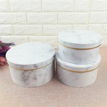 

New marbling 3pcs/1lot three size box Bronzed marble flower boxes eternal life flower cute gift sets of round gift box gift box