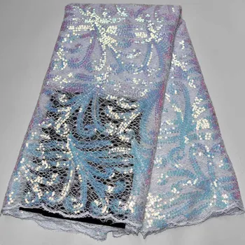 

Wholesale Sequins Lace Fabric African Tulle Lace Fabric High Quality French Nigerian Mesh lace fabric With Sequins Guipure Dress