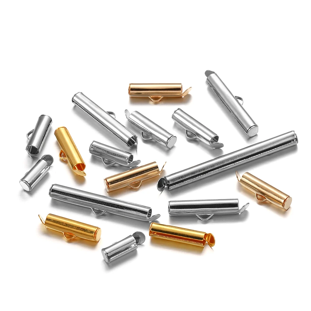 

30-50Pcs Crimp End Beads Beading Slide On End Clasp Buckles Tubes Slider End Caps For DIY Jewelry Connectors Making Accessories