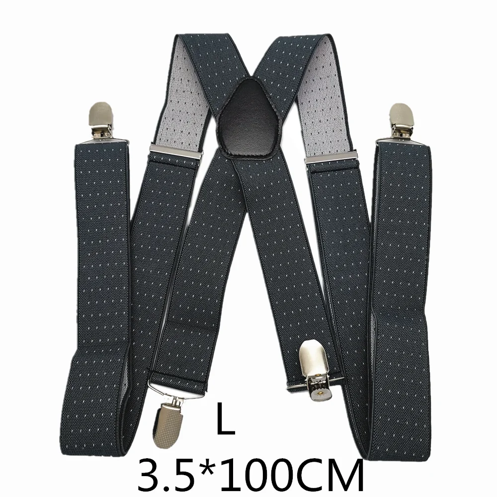 Gray-100cm Кожаный крест, 4 зажима на мужских подтяжках, эластичный регулируемый ремень в горошек, подтяжки для взрослых женщин и мужчин, аксессуары для одежды, лучший подарок - Цвет: Gray-100cm