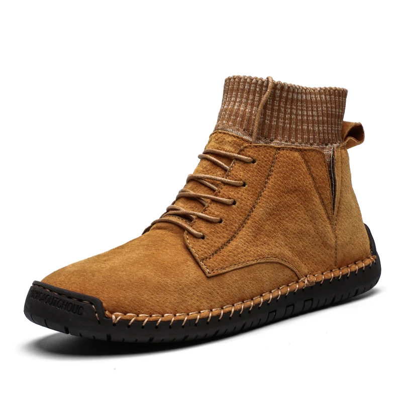 Зимние мужские ботинки; ботильоны из натуральной кожи в западном стиле; мужские рабочие теплые ботинки на меху; повседневная обувь; кроссовки в винтажном ковбойском стиле; Botas - Цвет: brown without fur