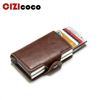 

2020 PU Leather Credit Card Holder New Aluminium Double Card holder Men And Women Metal RFID Vintage Travel Card Wallet