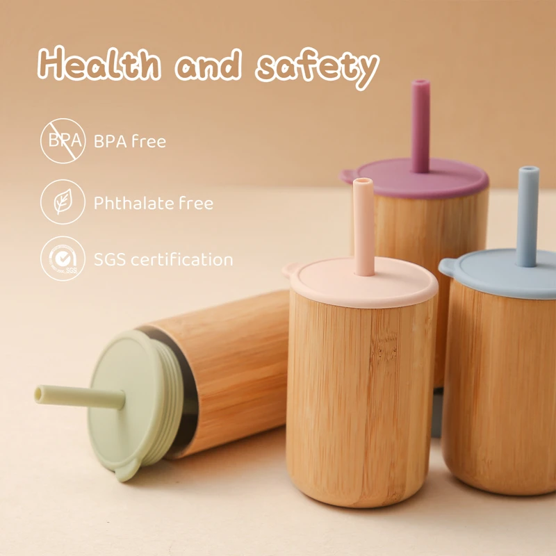 Baby Feeding Cups Bamboo Drinking Wood Cup BPA Free Baby Learning Drinkware Childrens Soft Straw Cups for Children