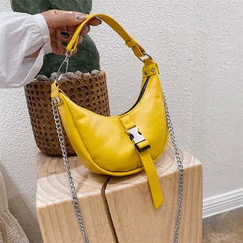 

Casual Women Shoulder Bags Chain Female Solid Color PU Messenger Totes Handbag Classic Elegant Crossbody Shoulder Bag