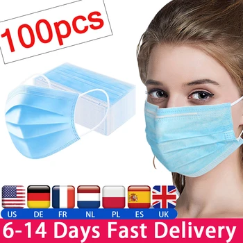 

Profession Mouth Mask 100Pcs/Pack Face Mask 3-Ply PM2.5 Nonwoven Disposable Elastic Mouth Soft Breathable Face Mask