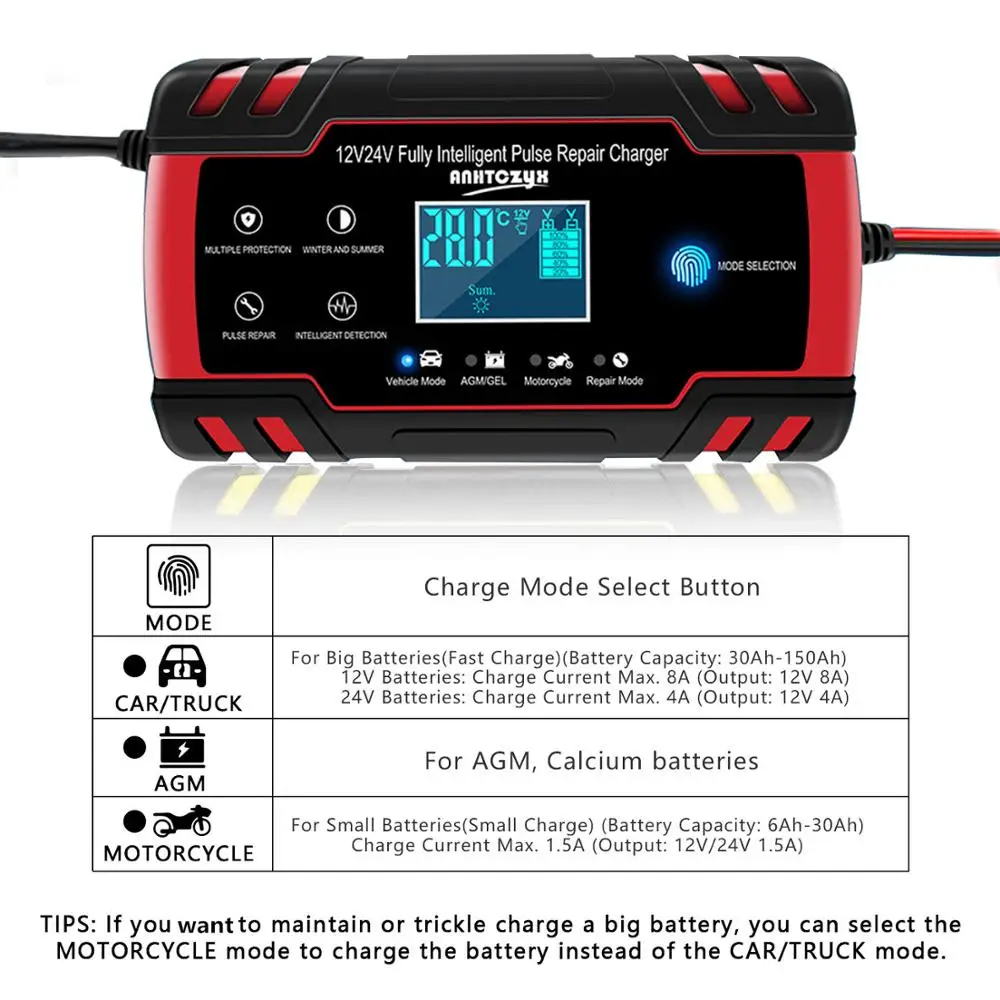 12V/8A 24V/4A импульсный ремонт Зарядное устройство с ЖК дисплей Дисплей для