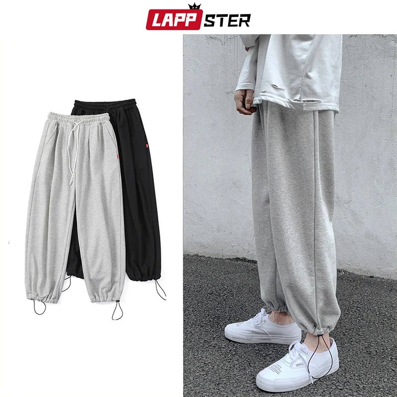 LAPPSTER Men Solid Cotton Harem Pants Mens Korean Fashions Harajuku Joggers Pants Couple Loose Black Casual Sweat