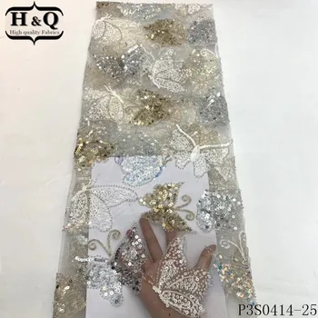 

H&Q african net lace french sequin fabric 2020 high quality embroidery tulle laces nigerian mesh fabrics 5 yards/piece for dress