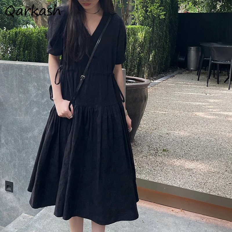 

Женское летнее платье-трапеция миди Ulzzang Sweet College, Простые Модные повседневные женские платья