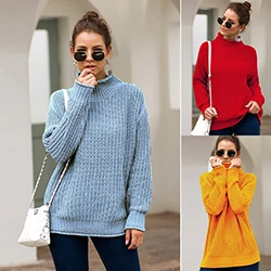 

2019 New Fashion Oversized Plus Size Sweaters Pure Color Long Leisure Sweater Women Autumn Outfit High Collar Knit