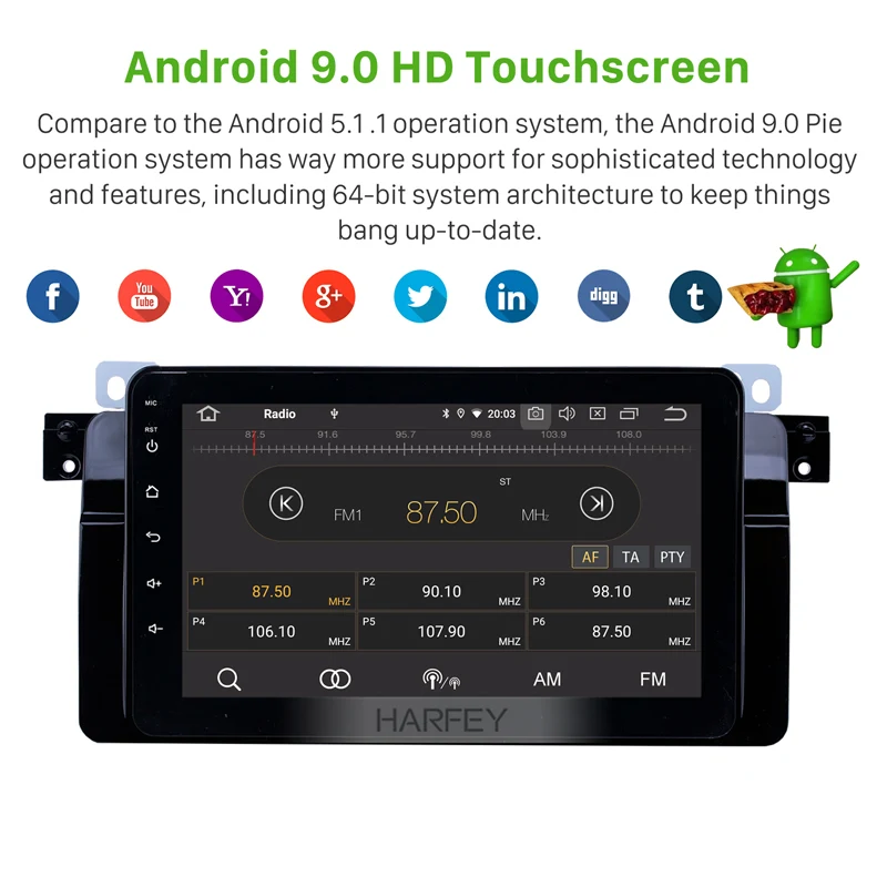 Автомагнитола Harfey 1DIN 8 дюймов стерео Android 10 0 для BMW 3 серии M3 E46 316i 318i 320i 323i 325i GPS