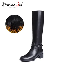 Женские сапоги из натуральной кожи Donna-in, зимние ботфорты на меху с круглым носком, чёрные утеплённые сапоги на каблуке