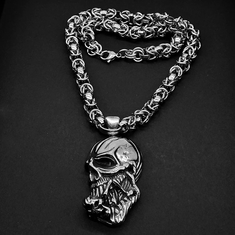 AMUMIU мужской большой череп ожерелье из нержавеющей стали для мужчин индейский вождь ожерелье s& Подвески панк-кулон ювелирные изделия аксессуары P078