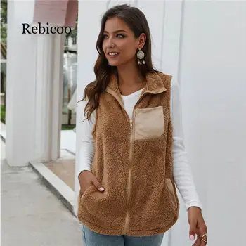 

Winter Turtleneck Teddy Sweater Sherpa Fleece Vest Sleeveless Cardigan Zipper Fluffy Casual Tops Women Winter Sweaters