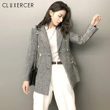 

Classic Stripe Chic Autumn Blazer Jacket Women Streetwear Tweed Long Sleeves Winter Blazer Coat Female Casual Coats