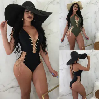 

Fashion Women One-Piece Swimsuit Sexy Ladies Beachwear Lace up Push-up Monokini Bikini Bathing Suit