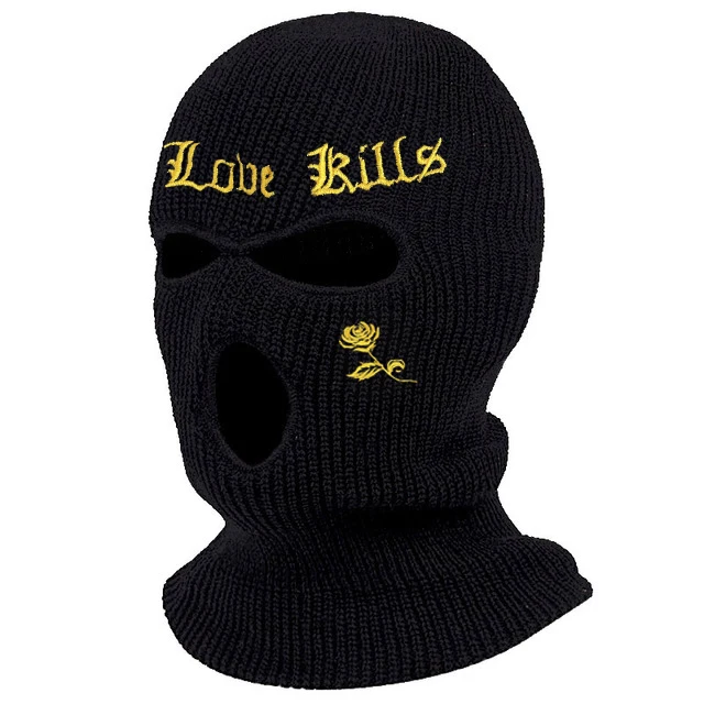 Fashion Broken Heart/Rose Flower Embroidery 3-hole Balaclava Knit Hat Army Tactical CS Winter Ski Riding Mask Beanie Prom Party 