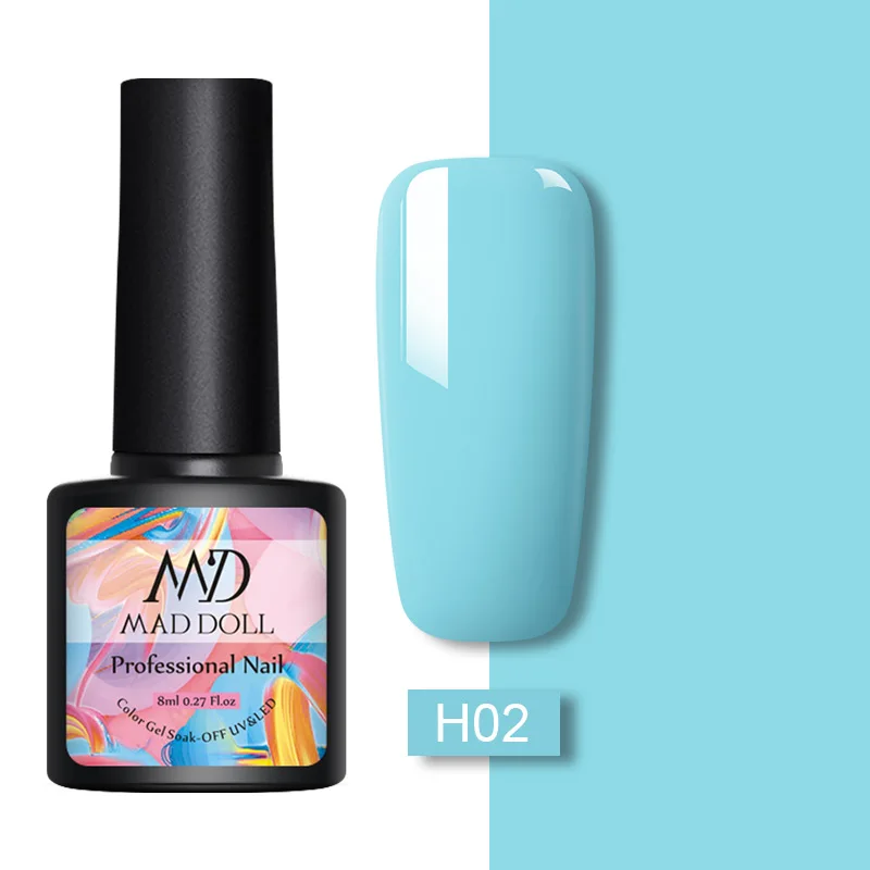 H02 MAD DOLL, 8 мл, зеленая серия, Цветной Гель-лак, замачиваемый, УФ-гель, Одноцветный, дизайн ногтей, Гель-лак, долговечный, для ногтей - Цвет: H02