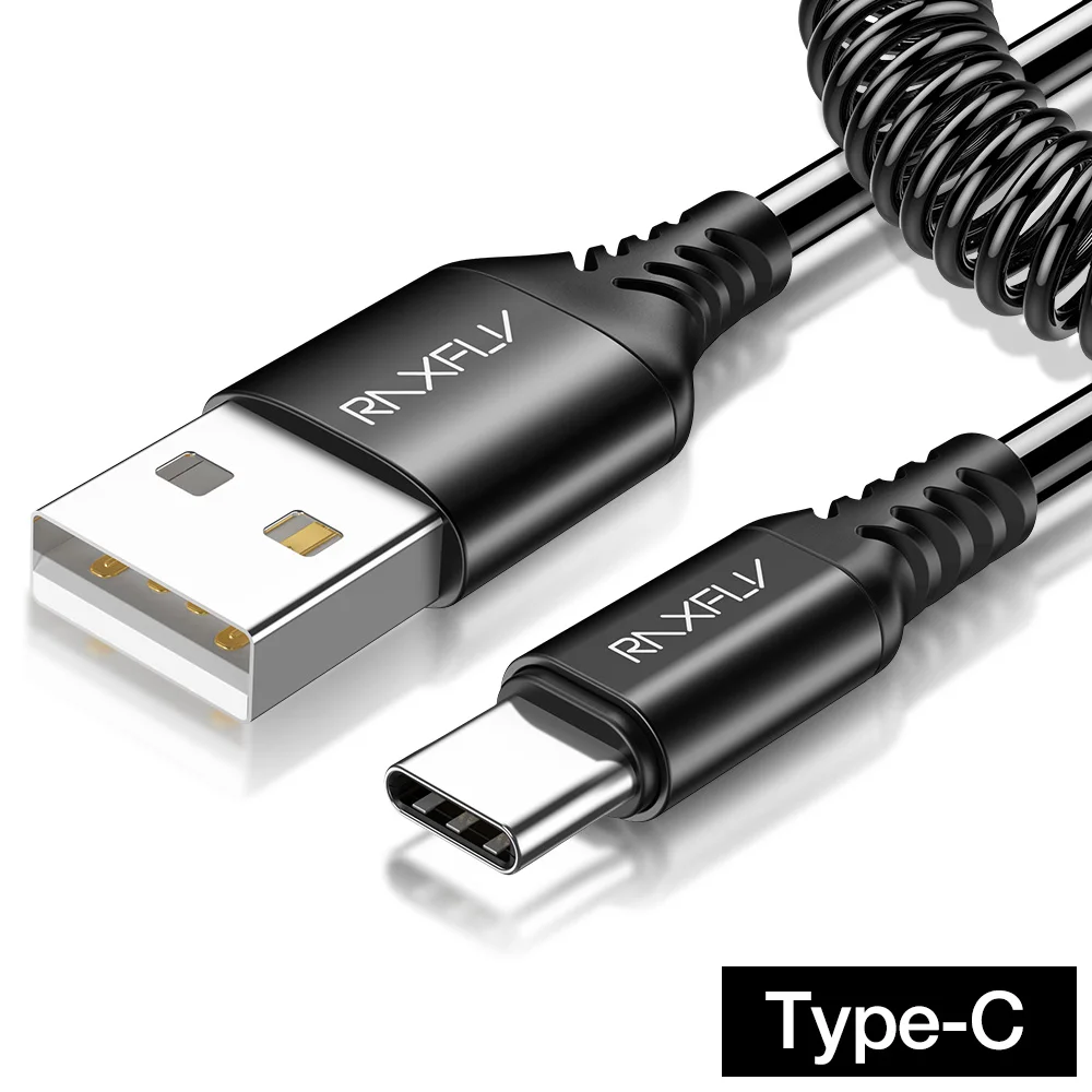 RAXFLY зарядное устройство растягивающийся пружинный USB кабель для iPhone 11 Pro XS MAX XR XS X, зарядное устройство для мобильных телефонов, кабели для быстрой зарядки для samsung S10 - Цвет: for type c