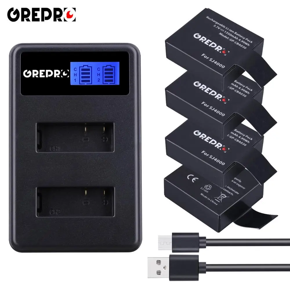 4 шт. PG1050 SJ4000 sj5000 sj6000 sj7000 батарея + ЖК дисплей двойное зарядное устройство для