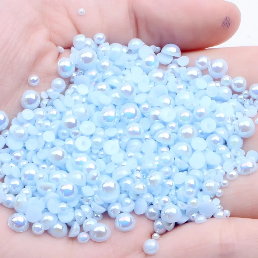 04 light blue AB Полукруглые бусины разных размеров, 2, 3, 4, 5 мм, много цветов, имитация клея на жемчуг, украшения для ногтей, украшения своими руками, стразы - Цвет: 04 light blue AB