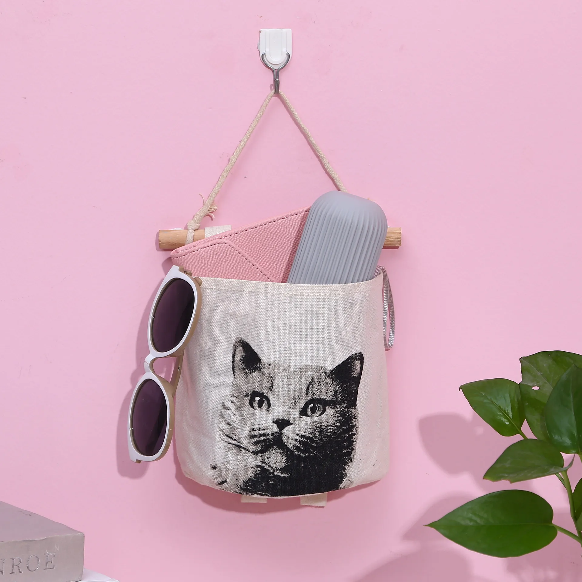 Новая висячая Сумка Kitty, сумка для хранения мусора, одиночный карман с животным узором, маленькая сумка для хранения за дверью