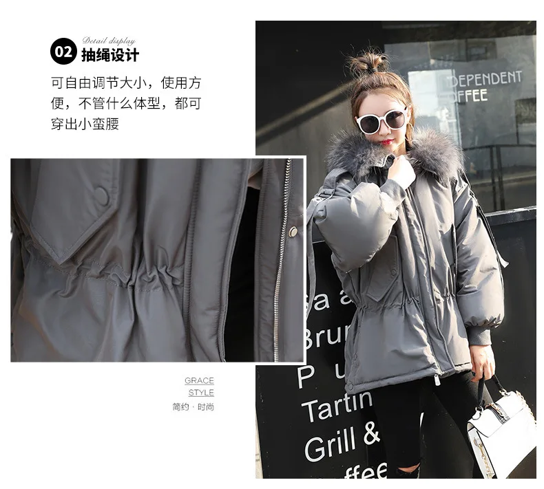Large Fur Collar down Jacket Women's Short Winter New Style Korean-style Loose-Fit Waist Hugging Short-height Thick-Style F