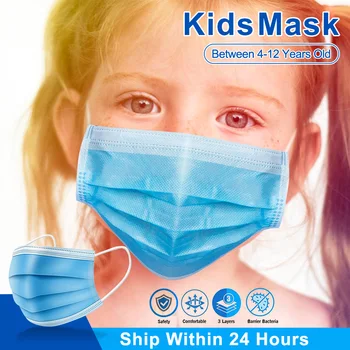 

Children Face Masks 3 Layer Elastic Mouth Mask Anti-Flu Kids Disposable Mask Soft Breathable PM2.5 Nonwoven Blue Boys Girls Mask